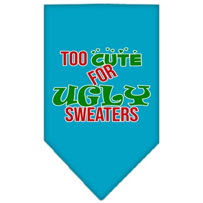 Too Cute for Ugly Sweaters Screen Print Bandana Turquoise Large