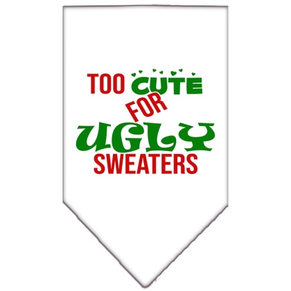 Too Cute for Ugly Sweaters Screen Print Bandana White Large