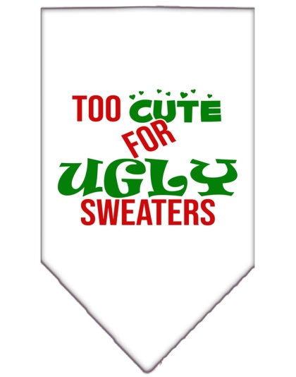 Too Cute for Ugly Sweaters Screen Print Bandana White Large