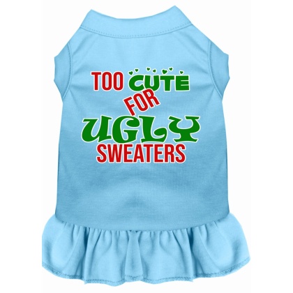 Too Cute for Ugly Sweaters Screen Print Dog Dress Baby Blue 4X