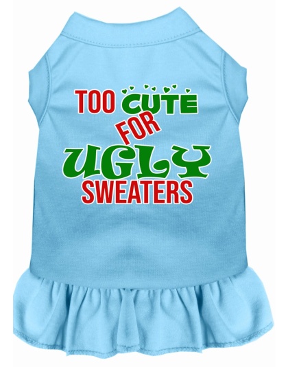 Too Cute for Ugly Sweaters Screen Print Dog Dress Baby Blue 4X
