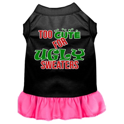 Too Cute for Ugly Sweaters Screen Print Dog Dress Black with Bright Pink 4X
