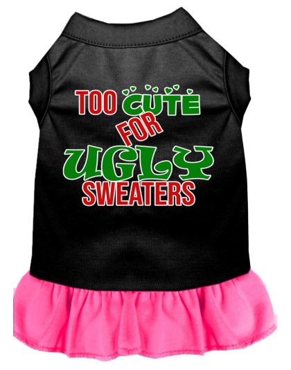 Too Cute for Ugly Sweaters Screen Print Dog Dress Black with Bright Pink 4X