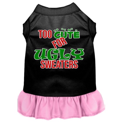 Too Cute for Ugly Sweaters Screen Print Dog Dress Black with Light Pink 4X
