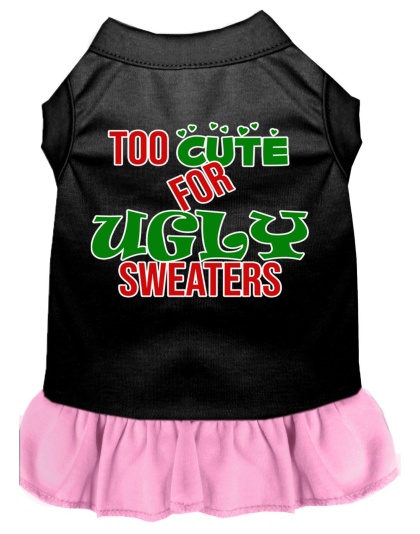 Too Cute for Ugly Sweaters Screen Print Dog Dress Black with Light Pink 4X