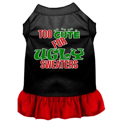Too Cute for Ugly Sweaters Screen Print Dog Dress Black with Red 4X