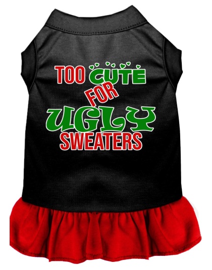 Too Cute for Ugly Sweaters Screen Print Dog Dress Black with Red 4X