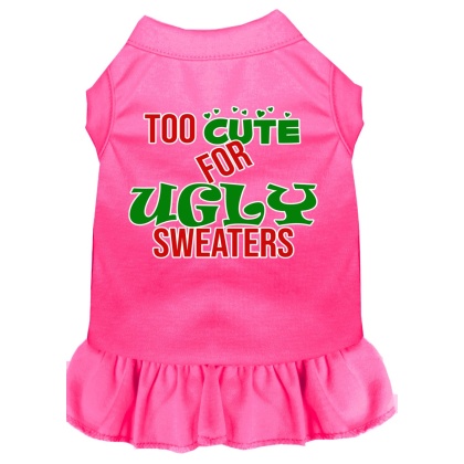 Too Cute for Ugly Sweaters Screen Print Dog Dress Bright Pink 4X