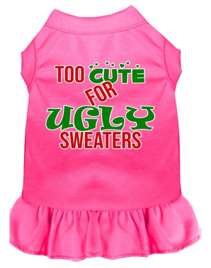Too Cute for Ugly Sweaters Screen Print Dog Dress Bright Pink 4X