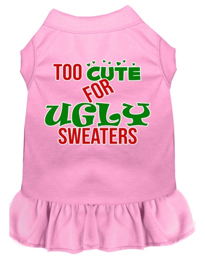 Too Cute for Ugly Sweaters Screen Print Dog Dress Light Pink 4X