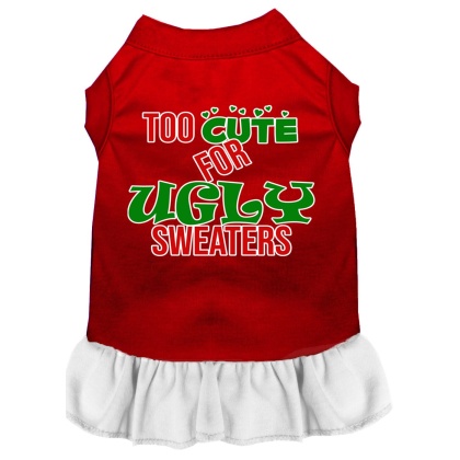 Too Cute for Ugly Sweaters Screen Print Dog Dress Red with White 4X