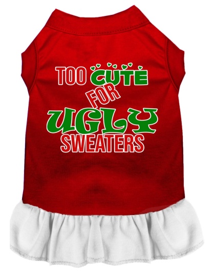 Too Cute for Ugly Sweaters Screen Print Dog Dress Red with White 4X