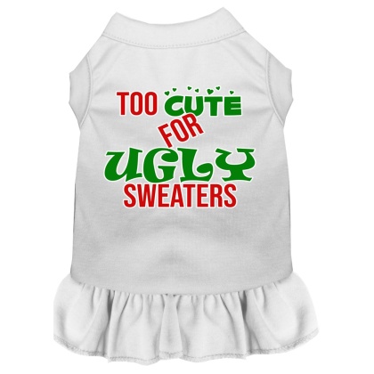 Too Cute for Ugly Sweaters Screen Print Dog Dress White 4X