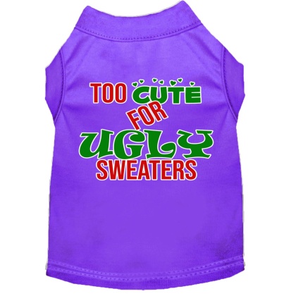 Too Cute for Ugly Sweaters Screen Print Dog Shirt Purple Lg
