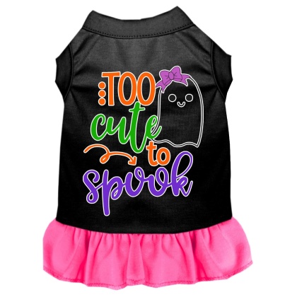 Too Cute to Spook-Girly Ghost Screen Print Dog Dress Black with Bright Pink Lg