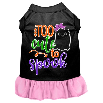 Too Cute to Spook-Girly Ghost Screen Print Dog Dress Black with Light Pink Lg