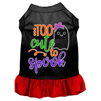 Too Cute to Spook-Girly Ghost Screen Print Dog Dress Black with Red Lg