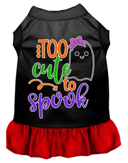 Too Cute to Spook-Girly Ghost Screen Print Dog Dress Black with Red Lg