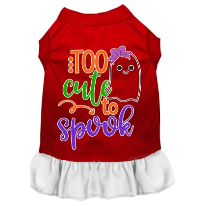 Too Cute to Spook-Girly Ghost Screen Print Dog Dress Red with White Lg