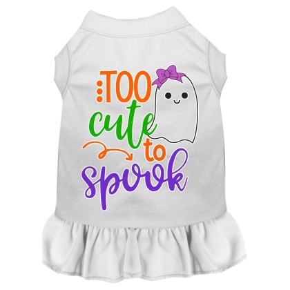 Too Cute to Spook-Girly Ghost Screen Print Dog Dress White 4X