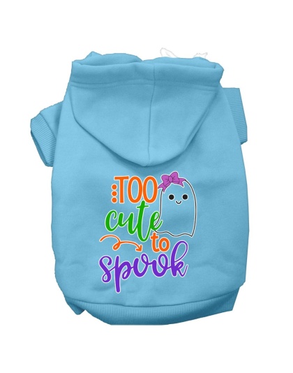 Too Cute to Spook-Girly Ghost Screen Print Dog Hoodie Baby Blue L