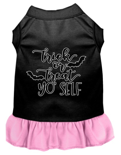 Trick or Treat Yo' Self Screen Print Dog Dress Black with Light Pink Sm