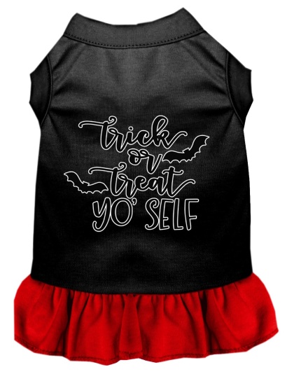 Trick or Treat Yo' Self Screen Print Dog Dress Black with Red Lg