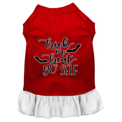 Trick or Treat Yo' Self Screen Print Dog Dress Red with White Lg