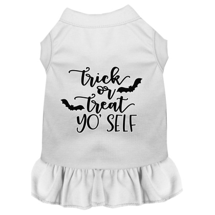 Trick or Treat Yo' Self Screen Print Dog Dress White 4X