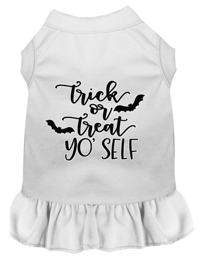 Trick or Treat Yo' Self Screen Print Dog Dress White 4X
