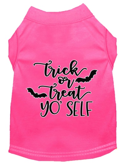 Trick or Treat Yo' Self Screen Print Dog Shirt Bright Pink Lg