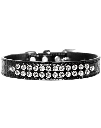 Two Row Clear Jewel Croc Dog Collar Black Size 12