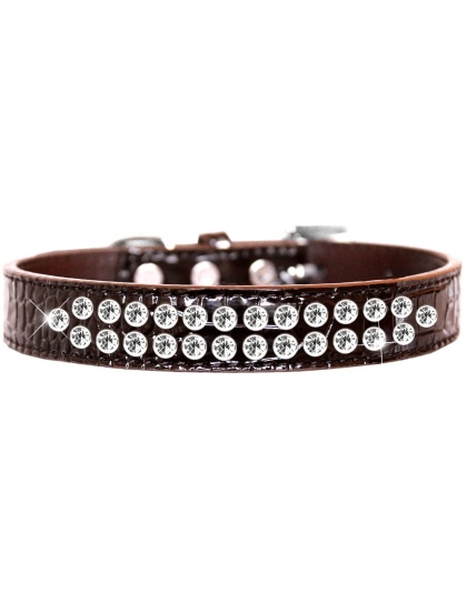Two Row Clear Jewel Croc Dog Collar Chocolate Size 12