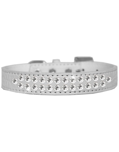 Two Row Clear Jewel Croc Dog Collar White Size 12