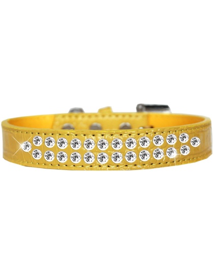Two Row Clear Jewel Croc Dog Collar Yellow Size 12