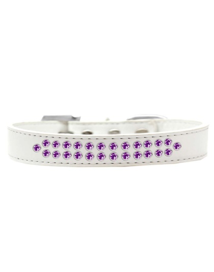 Two Row Purple Crystal Size 12 White Dog Collar