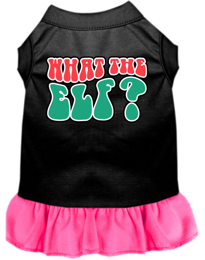 What the Elf Screen Print Dog Dress Black with Bright Pink Size XS