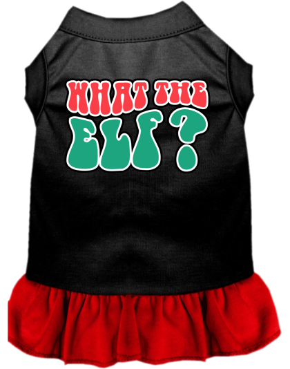 What the Elf Screen Print Dog Dress Black with Red Size XS