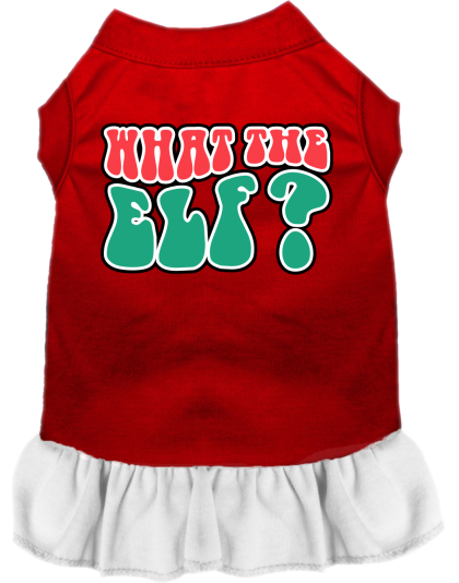 What the Elf Screen Print Dog Dress Red with White Size XS