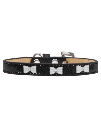 White Bow Widget Dog Collar Black Ice Cream Size 10