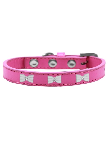 White Bow Widget Dog Collar Bright Pink Size 10