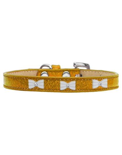 White Bow Widget Dog Collar Gold Ice Cream Size 10
