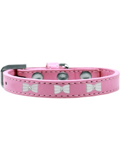 White Bow Widget Dog Collar Light Pink Size 10