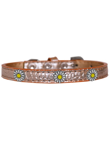 White Daisy Widget Croc Dog Collar Copper Size 10