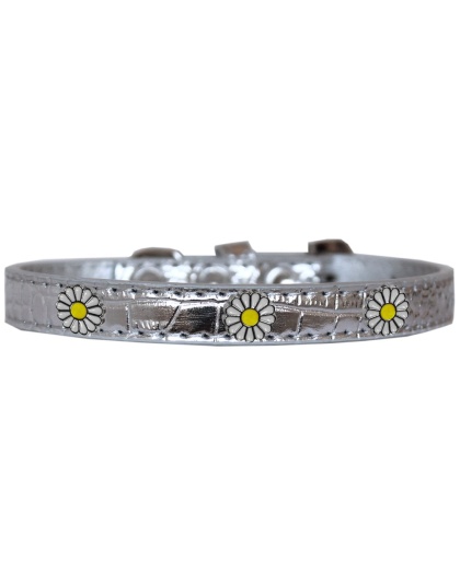 White Daisy Widget Croc Dog Collar Silver Size 10