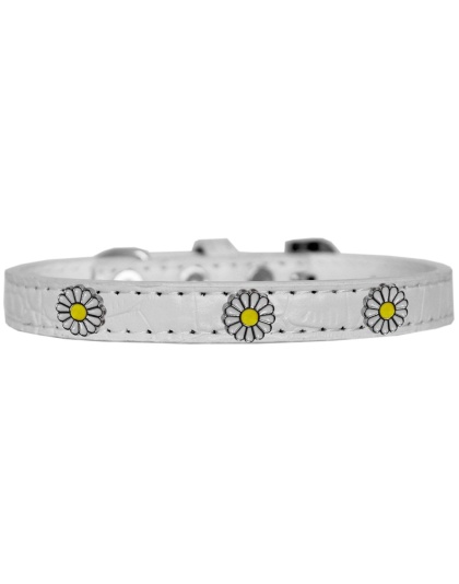 White Daisy Widget Croc Dog Collar White Size 10
