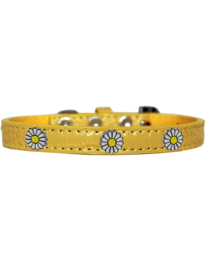 White Daisy Widget Croc Dog Collar Yellow Size 10